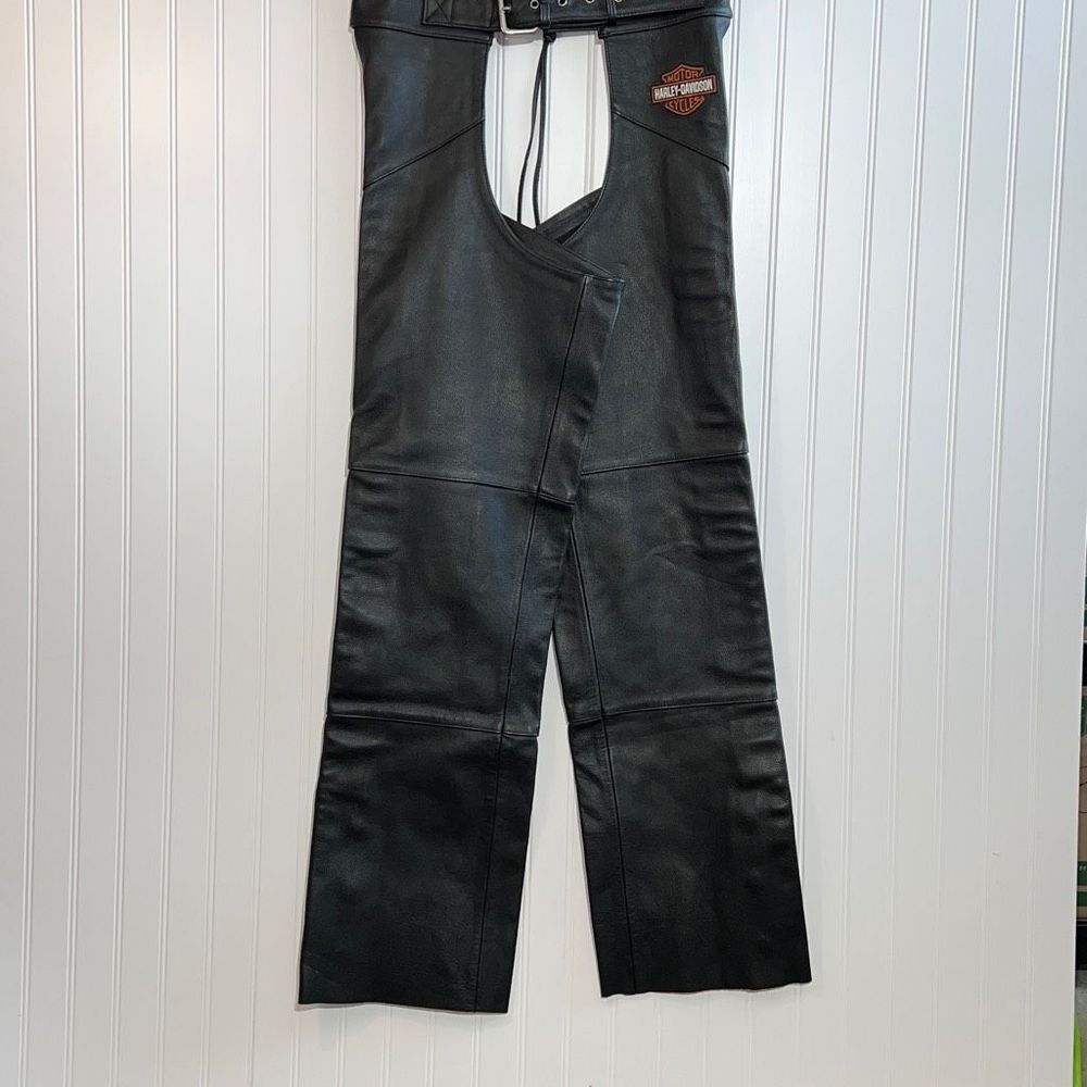 Harley Davidson Leather Chaps Men’s Medium Black Embroidered Emblem Biker Core